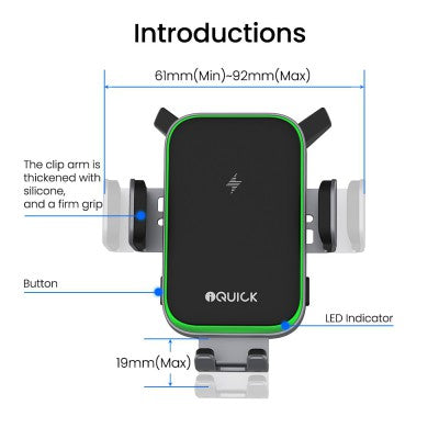 iQuick 15W Wireless Charging Car Holder (Air vent + Suction Base)