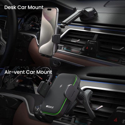 iQuick 15W Wireless Charging Car Holder (Air vent + Suction Base)