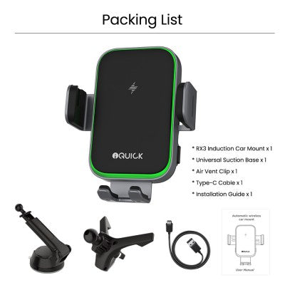 iQuick 15W Wireless Charging Car Holder (Air vent + Suction Base)
