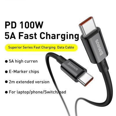 Superior Series Fast Charging Data Cable Type-C to Type-C 100W 1.0m