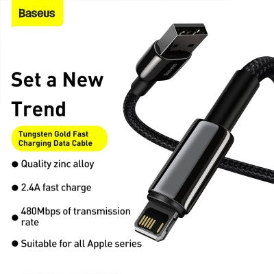 Tungsten Gold Fast Charging Data Cable USB to Lightning (iP) 2.4A