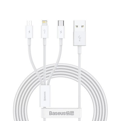 Superior Series Fast Charging 3 in 1 Data Cable USB to Micro+Lightning+Type-C 3.5A 1.5m