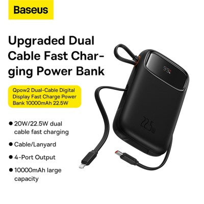 Qpow 2 Dual-Cable Digital Display Fast Charge Power Bank 20000mAh 22.5W