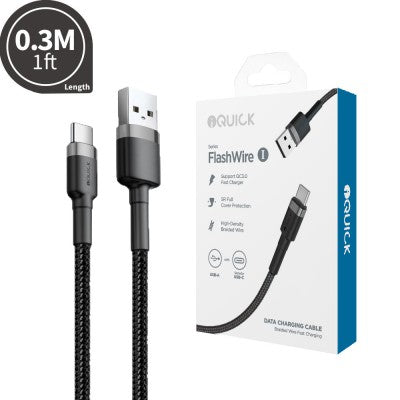 iQuick Braided USB-C to USB-A Fast Charging Cable 0.3M