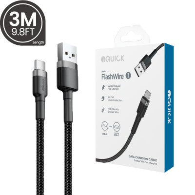 Braided USB-C to USB-A Fast Charging Cable 3m