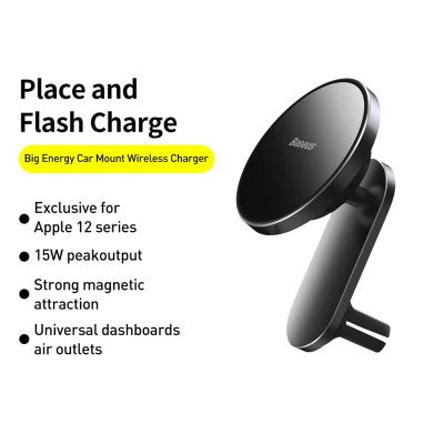 Big Energy Car Mount Wireless Charger For Dashboards and Air Outlets