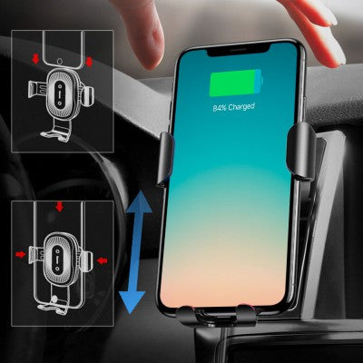 Wireless Charger Gravity Car Mount Phone Bracket Air Vent Holder + Qi Charger