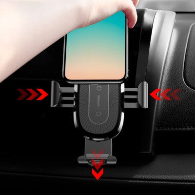 Wireless Charger Gravity Car Mount Phone Bracket Air Vent Holder + Qi Charger